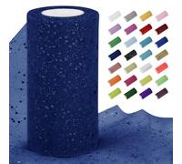 Uiopa Tulle Blu Navy Glitter 15cm x 45m Rotolo di Tulle Tessuto Paillettes Decorativa Nastro di Rete per Gonna Tutù, Decorazione per Matrimonio/Feste, Artigianat