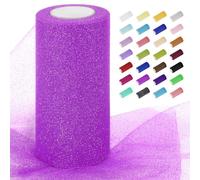 Uiopa Tulle Fucsia Glitter 15cm x 22m Rotolo di Tulle Tessuto Paillettes Decorativa Nastro di Rete per Gonna Tutù, Decorazione per Matrimonio/Feste, Artigianat