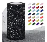 Uiopa Tulle Nero Argento Glitter 15cm x 22m Rotolo di Tulle Tessuto Paillettes Decorativa Nastro di Rete per Gonna Tutù, Decorazione per Matrimonio/Feste, Artigianat