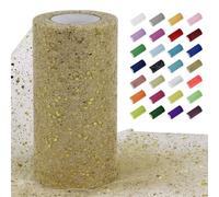 Uiopa Tulle Oro Champagne Glitter 15cm x 45m Rotolo di Tulle Tessuto Paillettes Decorativa Nastro di Rete per Gonna Tutù, Decorazione per Matrimonio/Feste, Artigianat