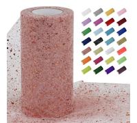 Uiopa Tulle Oro Rosa Glitter 15cm x 22m Rotolo di Tulle Tessuto Paillettes Decorativa Nastro di Rete per Gonna Tutù, Decorazione per Matrimonio/Feste, Artigianat