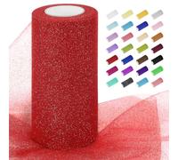 Uiopa Tulle Rosso Glitter 15cm x 22m Rotolo di Tulle Tessuto Paillettes Decorativa Nastro di Rete per Gonna Tutù, Decorazione per Matrimonio/Feste, Artigianat