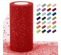 Uiopa Tulle Rosso Glitter 15cm x 45m Rotolo di Tulle Tessuto Paillettes Decorativa Nastro di Rete per Gonna Tutù, Decorazione per Matrimonio/Feste, Artigianat