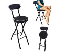 UioQrintan Sgabello da Bar Pieghevole con Schienale, Portatile e Regolabile in Altezza, 55-75 cm, Ideale per Cucina, Balcone, Giardino, Colore Nero, Design salvaspazio, Soluzione di Seduta compatta