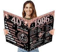Uiorgui Grande biglietto di compleanno 40° per donne con busta, oro rosa nero extra grande felice 40° compleanno signature libro regalo per ospiti, biglietto d'auguri Jumbo Forty nella parte