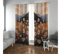 UIRINGART Acquerello tende oscuranti extra larghe Margherita Fiori Vista della montagna Geometria Tende termiche per la sala da pranzo Ufficio 2 pannelli B140xH240cm