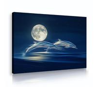UIRINGART Delfino Chiaro di Luna Oceano Tela Arte Della Parete Notte Mare Immagini Opere D'arte Stampe Natura Paesaggio Poster Pittura per Casa Soggiorno Decor 75x120cm telaio interno