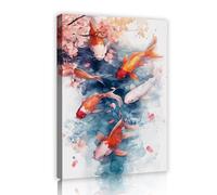 UIRINGART Koi Fish Canvas Wall Art Elegante Stampa Cherry Blossom Immagini Tranquille Immagini in stile giapponese Opere d'arte Pittura Poster per la Decor della sala da pranzo 35x55cm telaio interno