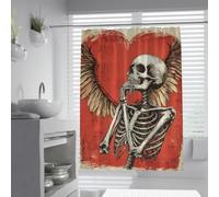 UIRINGART Schermo bagno scheletro ali moderna retro W160xL200cm Arte schizzo posa profilo cuore rosso asciugatura rapida impermeabile tende doccia per doccia a piedi con ganci