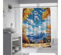 UIRINGART Tende doccia di montagna W150xL200cm Fall Forest Snow Peaks Pattern Blue Sky Cloud Pattern Set di tendine doccia impermeabili e facili da pulire con ganci
