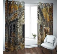 UIRINGART Tende in stile vintage Cabina nella foresta di campagna con motivo a cervo Tende per il trattamento delle finestre termoisolate per la camera da letto della ragazza 2 pannelli B168xH214cm
