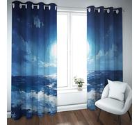 UIRINGART Tende oscura blu Paesaggio marino misterioso di notte Tende a occhiello termico isolato per la camera da letto Ufficio 2 pannelli B107xH214cm