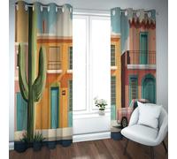 UIRINGART Tende oscuranti Southwestern Art per camera da letto Desert Village Cactus Pattern Tende termicamente isolate per finestre per nursery 2 pannelli B132xH160cm
