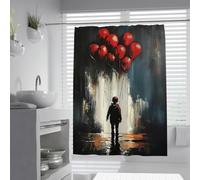 UIRINGART Tende Pop Shower W100xL180cm Ragazzo Astratto Palloncini Rossi Graffiti Stile Tende da bagno Tessuto in poliestere Resistente alla muffa lavabile con ganci