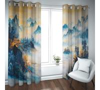 UIRINGART Tradizionali tende oscuranti di montagna per scogliere di uffici e tende termiche isolate termicamente per finestre a tema foresta nebbiosa per lo studio 2 pannelli B135xH240cm