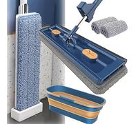 UIRPK Homezo Mop,Homezo Self Wringing Mop,Homezo Self Wringing Magic Mop,Large Flat Mop,Roseionly Large Flat Mop,Effortless Cleaning Magic Self-Wringing Mop (Blue Flat Mop + Bucket)