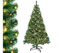 UISEBRT Albero di Natale artificiale con illuminazione a LED, albero di Natale decorativo con ghirlanda luminosa e supporto, decorazione natalizia (PVC verde, 240 cm)