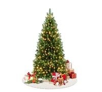 UISEBRT Albero di Natale artificiale con illuminazione, albero di Natale artificiale con supporto in legno, albero di Natale artificiale con rami e LED bianco caldo, per interni ed esterni (150 cm)