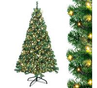 UISEBRT Albero di Natale artificiale con illuminazione, effetto neve - Albero di Natale a LED con supporto in metallo, albero di Natale in PVC per Natale (verde tradizionale, 240 cm)