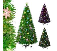 UISEBRT Albero di Natale Artificiale Illuminato 150cm - Albero di Natale con Fiocchi di Neve Fibra Ottica a Cambiamento di Colore a LED (150cm, Fibra Ottica Colorata con Fiocchi di Neve)