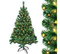 UISEBRT Albero di Natale Artificiale Verde con Luci LED, Supporto in Metallo 120 luci, Abete artificiale in PVC per decorazioni natalizie (120 cm)