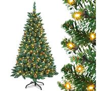 UISEBRT Albero di Natale con Luci LED Albero Natalizio Artificiale Innvevato e Pigne, in PVC Verde, Supporto in Metallo, per Decorazioni Natalizie, 180cm