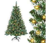 UISEBRT Albero di Natale con Luci LED Albero Natalizio Artificiale Innvevato e Pigne, in PVC Verde, Supporto in Metallo, per Decorazioni Natalizie, 120cm