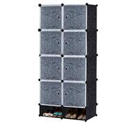UISEBRT Armadio Cubi Armadietto Portatile Fai da Te, Armadio Modulare Guardaroba Portatile Plastic Organizer Cubo Appendiabiti Portaoggetti, 8 Cubi con anta e scarpiera, Nero con Motivo