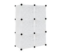 UISEBRT Armadio Cubi Armadietto Portatile Fai da Te, Armadio Modulare Guardaroba Portatile Plastic Organizer Cubo Appendiabiti Portaoggetti, 6 Cubi con anta, Bianco con Motivo