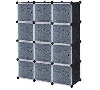 UISEBRT Armadio Cubi Armadietto Portatile Fai da Te, Armadio Modulare Guardaroba Portatile Plastic Organizer Cubo Appendiabiti Portaoggetti, 12 Cubi con anta, Nero con Motivo