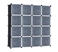UISEBRT Armadio Cubi Armadietto Portatile Fai da Te, Armadio Modulare Guardaroba Portatile Plastic Organizer Cubo Appendiabiti Portaoggetti, 16 Cubi con anta, Nero con Motivo