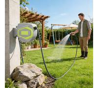 UISEBRT Avvolgitubo acqua 28 + 2 m con supporto girevole a 180° e 10 modalità di spruzzo, avvolgitubo per montaggio a parete, scatola tubolare con avvolgimento automatico per giardino, prato e