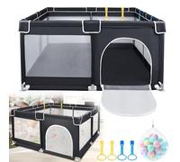 UISEBRT Box con base antiscivolo e rete traspirante e 50 palline, stabile griglia di intercettazione per bambini, colore nero, 127 x 127 cm