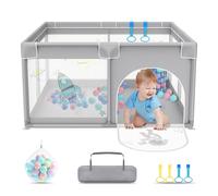 UISEBRT Box per bambini, 127 x 127 cm, con 50 palline oceaniche e 4 anelli e borsa per il trasporto, pieghevole, con rete traspirante, per bambini, grigio con motivi astronauti