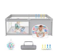 UISEBRT Box per bambini, 150 x 180 cm, con 50 palline oceaniche e 4 anelli e borsa per il trasporto, pieghevole, con rete traspirante, per bambini, grigio con motivi astronauti