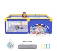 UISEBRT Box per bambini, 180 x 200 cm, con 50 palline oceaniche e 4 anelli e borsa per il trasporto, pieghevole, con rete traspirante, per bambini, blu con motivi di animali