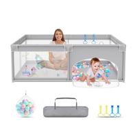 UISEBRT Box per bambini, 180 x 200 cm, con 50 palline oceaniche e 4 anelli e borsa per il trasporto, pieghevole, con rete traspirante, per bambini, grigio con motivi astronauti