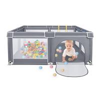 UISEBRT Box per bambini, con base antiscivolo e rete traspirante e 50 palline, stabile griglia di intercettazione per bambini, grigio scuro - 150 x 180 cm