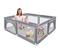 UISEBRT - Box per bambini, con base antiscivolo e rete traspirante e stabile griglia di protezione, colore grigio, 180 x 150 cm