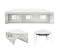 UISEBRT Gazebo da giardino, impermeabile, 3 x 9 m, con 8 pareti laterali, per giardino, feste, matrimoni, colore bianco