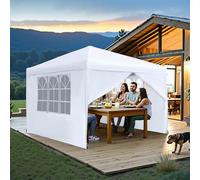 UISEBRT Gazebo pieghevole 3 x 3 m - Gazebo da giardino con 4 parti laterali, impermeabile, protezione UV per feste, matrimoni e picnic, bianco