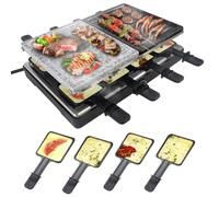 UISEBRT Griglia da raclette 1400 W Griglia Elettrica Raclette Grill 8 Persone - Grill da Tavolo con Pietra Naturale e Rivestimento antiaderente Controllo della Temperatura Nero