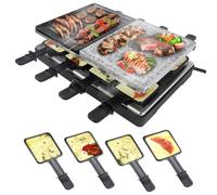 UISEBRT Griglia per raclette per 8 persone, 1400 W, con piastra in granito e piastra per barbecue, rivestimento antiaderente elettrico, set da tavolo per feste, campeggio, Natale