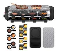 UISEBRT Griglia per raclette per 8 persone, 2 in 1 con padella reversibile, temperatura regolabile, rivestimento antiaderente, piastra wengé, griglia per raglette con 14 padelle, 1600 W