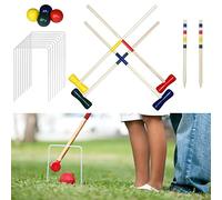 UISEBRT Krocket Set Croquet Outdoor Crocket per 4 giocatori, gioco di croquet in legno, gioco di abilità per bambini e adulti