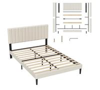 UISEBRT Letto imbottito 140 x 200 cm - Telaio letto con bottoni, struttura per letto a piattaforma con testiera imbottita in velluto, supporto doghe in legno, letto matrimoniale per adulti, design