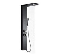 UISEBRT Pannello Doccia Idromassaggio in Acciaio Inox - 4 Funzioni Colonna Doccia Set con per Bagno Inox Sistema Set Doccia con Soffione Fisso,Massaggi,Doccetta e Bocca Vasca (Nero Opaco)