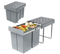 UISEBRT - Pattumiera da cucina, sottopiano, a incasso, con sistema di raccolta differenziata, estraibile, con scivolo, in plastica, colore: grigio【2x20L】