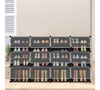UISEBRT Scarpiera 4 x 6 livelli fai da te con porta, portascarpe in plastica PP, organizer con protezione contro il ribaltamento per corridoio, camera da letto, ingresso, nero e trasparente