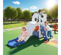 UISEBRT Scivolo per bambini con scaletta da arrampicata, spazio di archiviazione, cestino da basket e telescopio da gioco, scivolo per bambini in HDPE e PP, autoportante, per interni ed esterni, 5 in